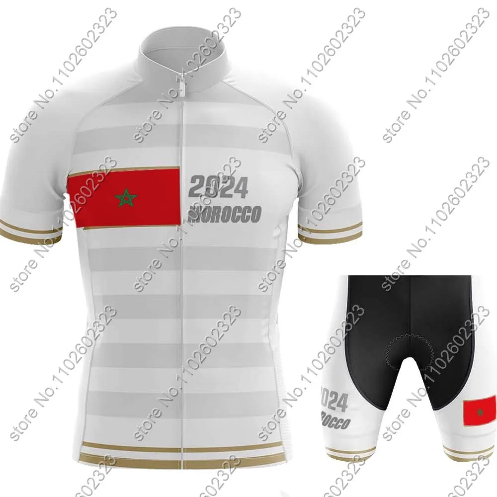Morocco National Team 2024 Cycling Jersey Set Summer Cycling Clothing Road Bike Shirts Suit Bicycle bib Shorts MTB Maillot