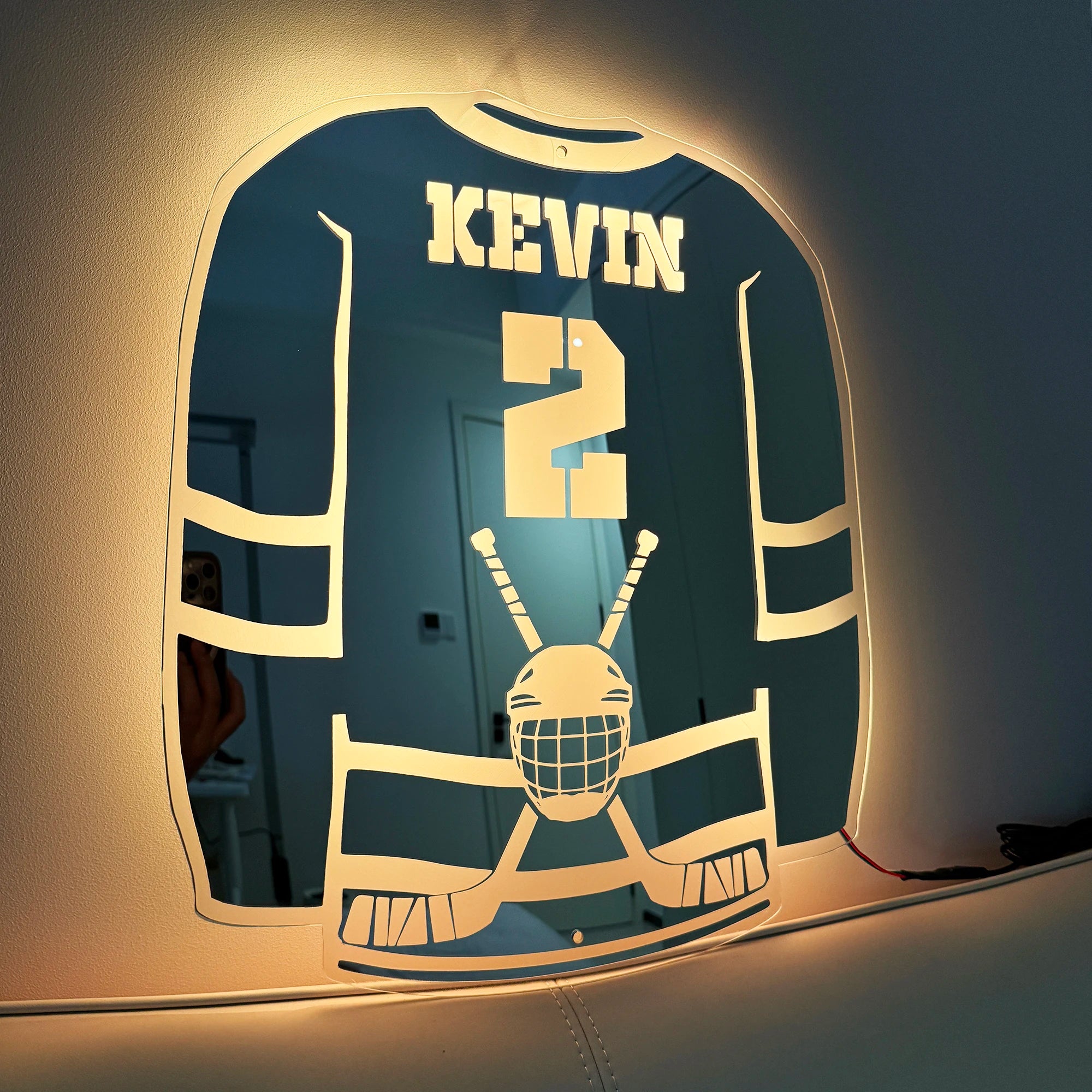Ice Hockey LED Acrylic Light - Personalized Name/Number Wall Decor, USB Adjustable Gift for Hockey Fans (Christmas/Birthday/Dad）