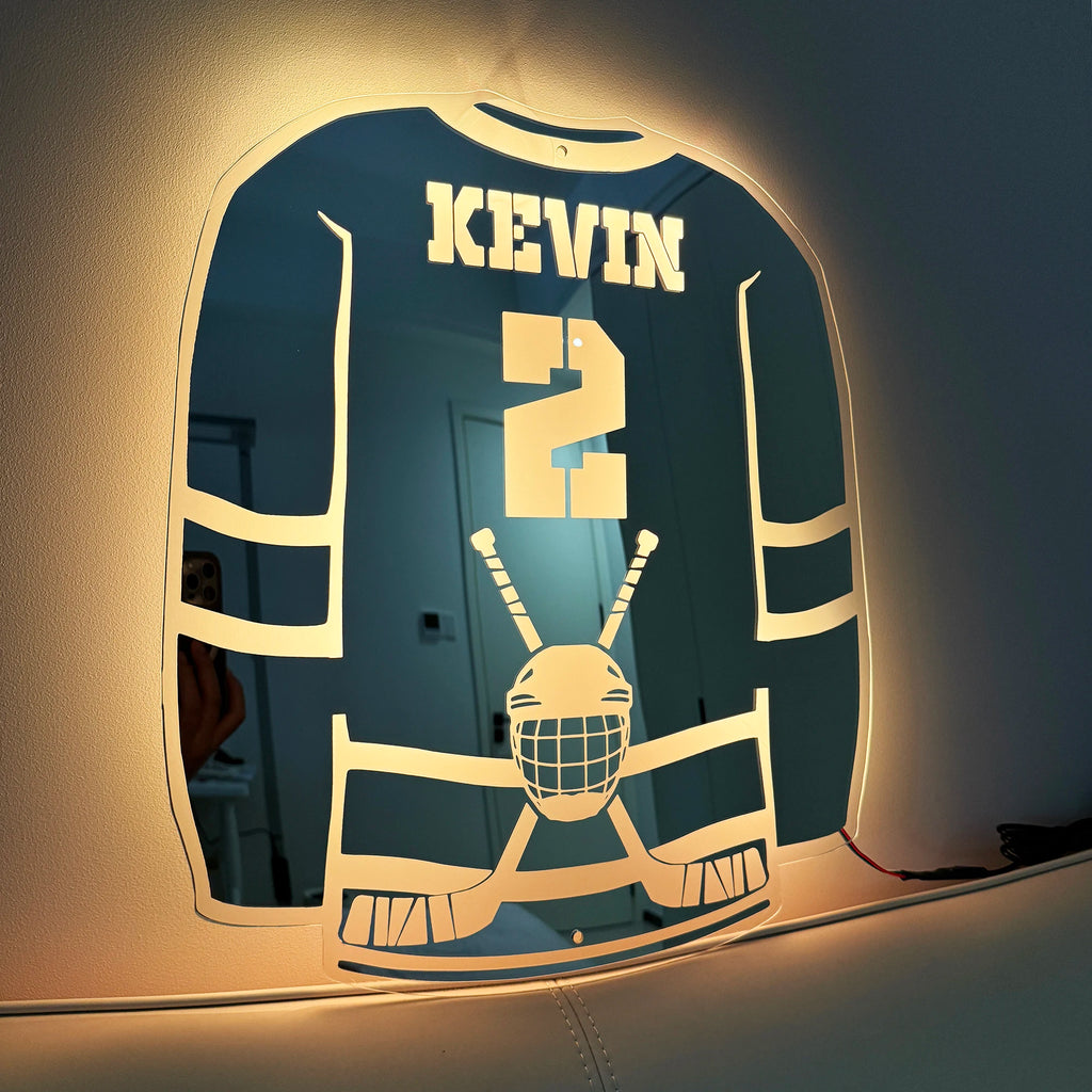 Ice Hockey LED Acrylic Light - Personalized Name/Number Wall Decor, USB Adjustable Gift for Hockey Fans (Christmas/Birthday/Dad）