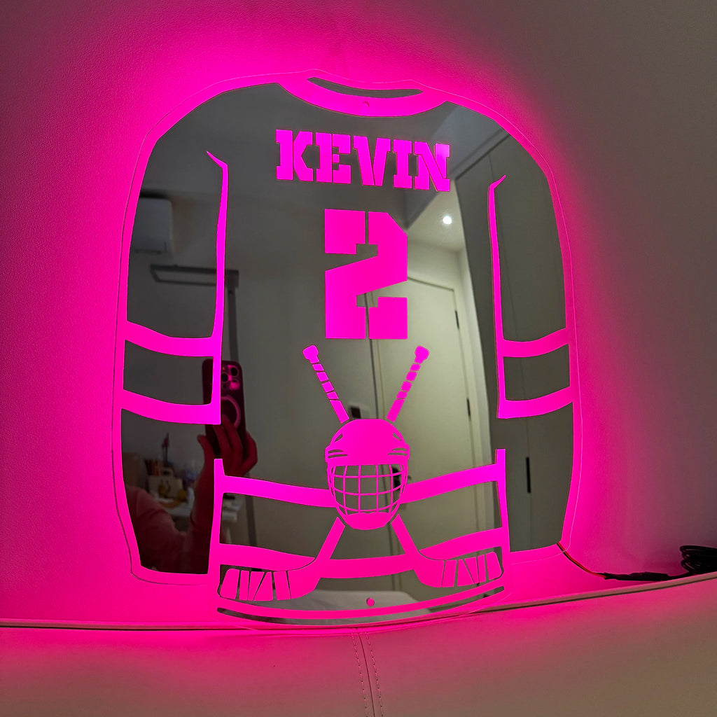 Ice Hockey LED Acrylic Light - Personalized Name/Number Wall Decor, USB Adjustable Gift for Hockey Fans (Christmas/Birthday/Dad）