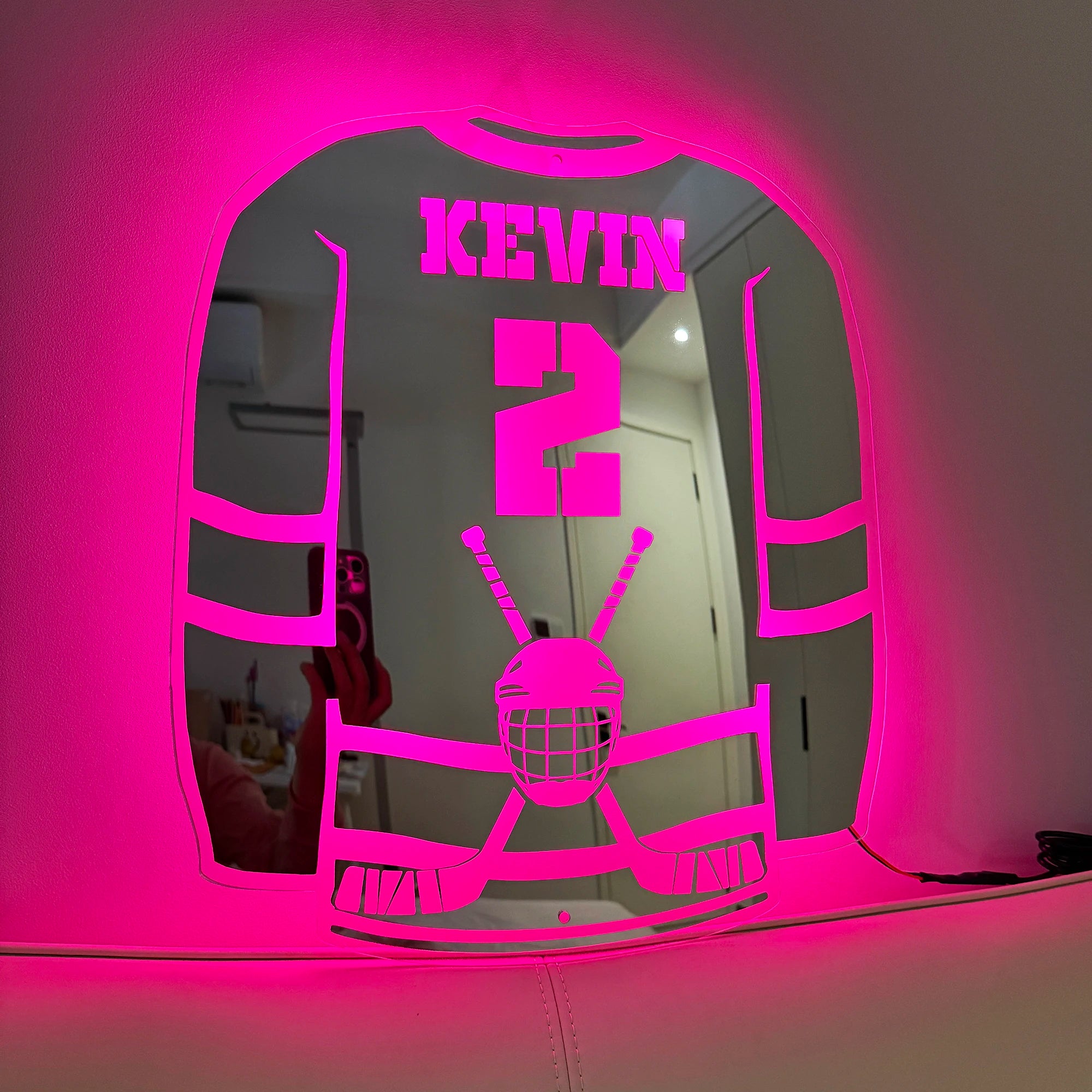 Ice Hockey LED Acrylic Light - Personalized Name/Number Wall Decor, USB Adjustable Gift for Hockey Fans (Christmas/Birthday/Dad）