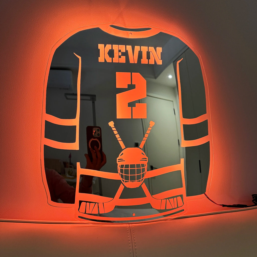 Ice Hockey LED Acrylic Light - Personalized Name/Number Wall Decor, USB Adjustable Gift for Hockey Fans (Christmas/Birthday/Dad）