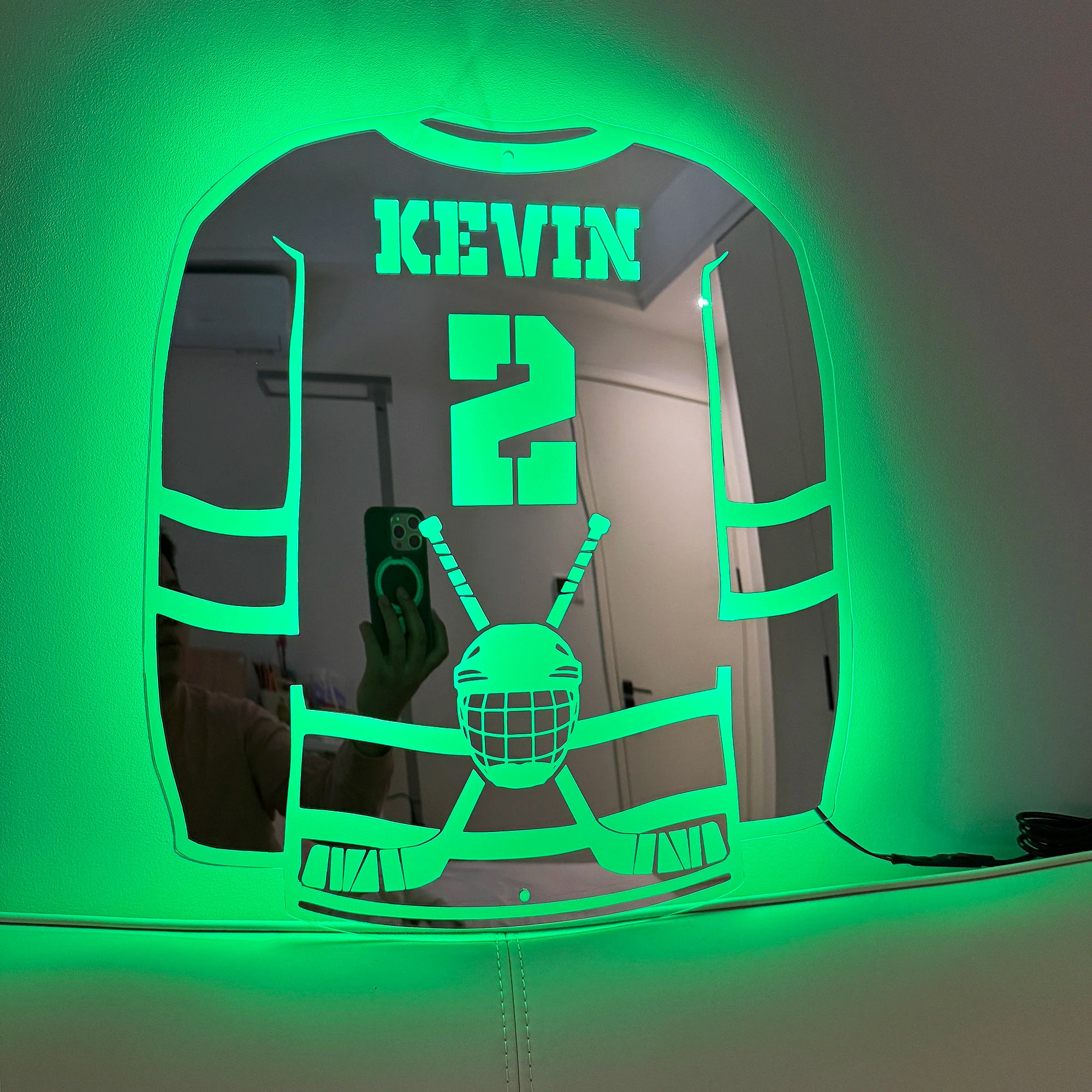 Ice Hockey LED Acrylic Light - Personalized Name/Number Wall Decor, USB Adjustable Gift for Hockey Fans (Christmas/Birthday/Dad）
