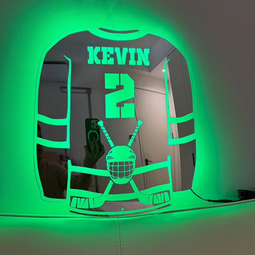 Ice Hockey LED Acrylic Light - Personalized Name/Number Wall Decor, USB Adjustable Gift for Hockey Fans (Christmas/Birthday/Dad）