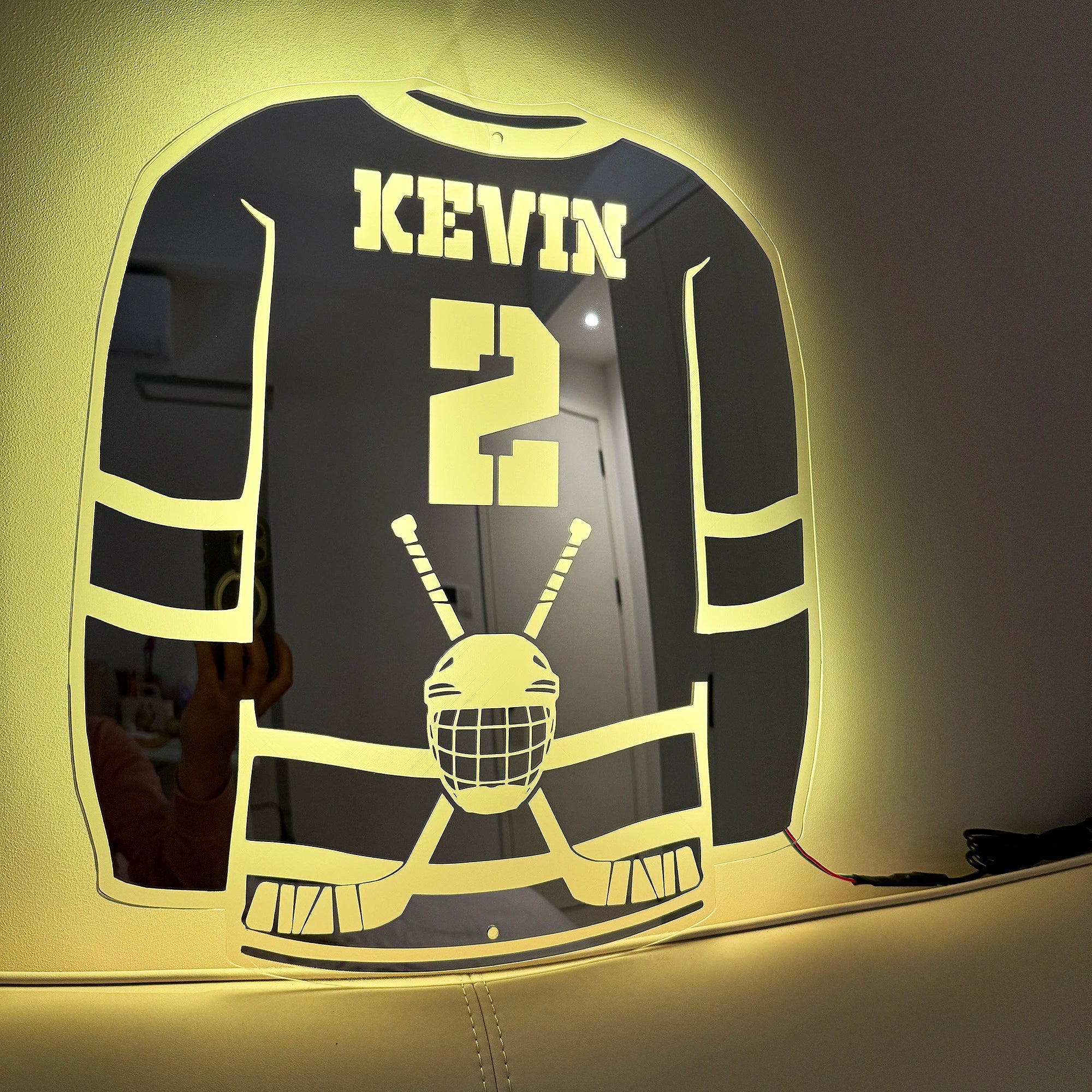 Ice Hockey LED Acrylic Light - Personalized Name/Number Wall Decor, USB Adjustable Gift for Hockey Fans (Christmas/Birthday/Dad）