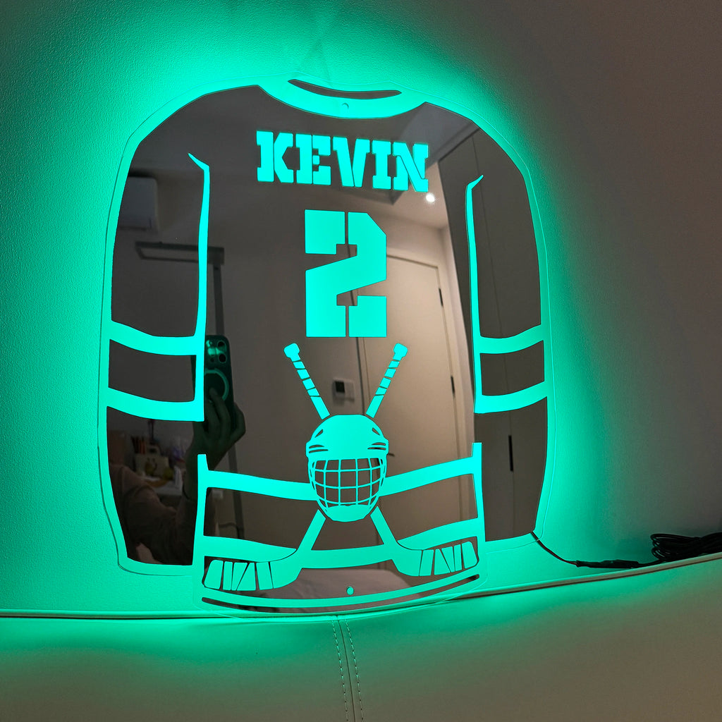 Ice Hockey LED Acrylic Light - Personalized Name/Number Wall Decor, USB Adjustable Gift for Hockey Fans (Christmas/Birthday/Dad）