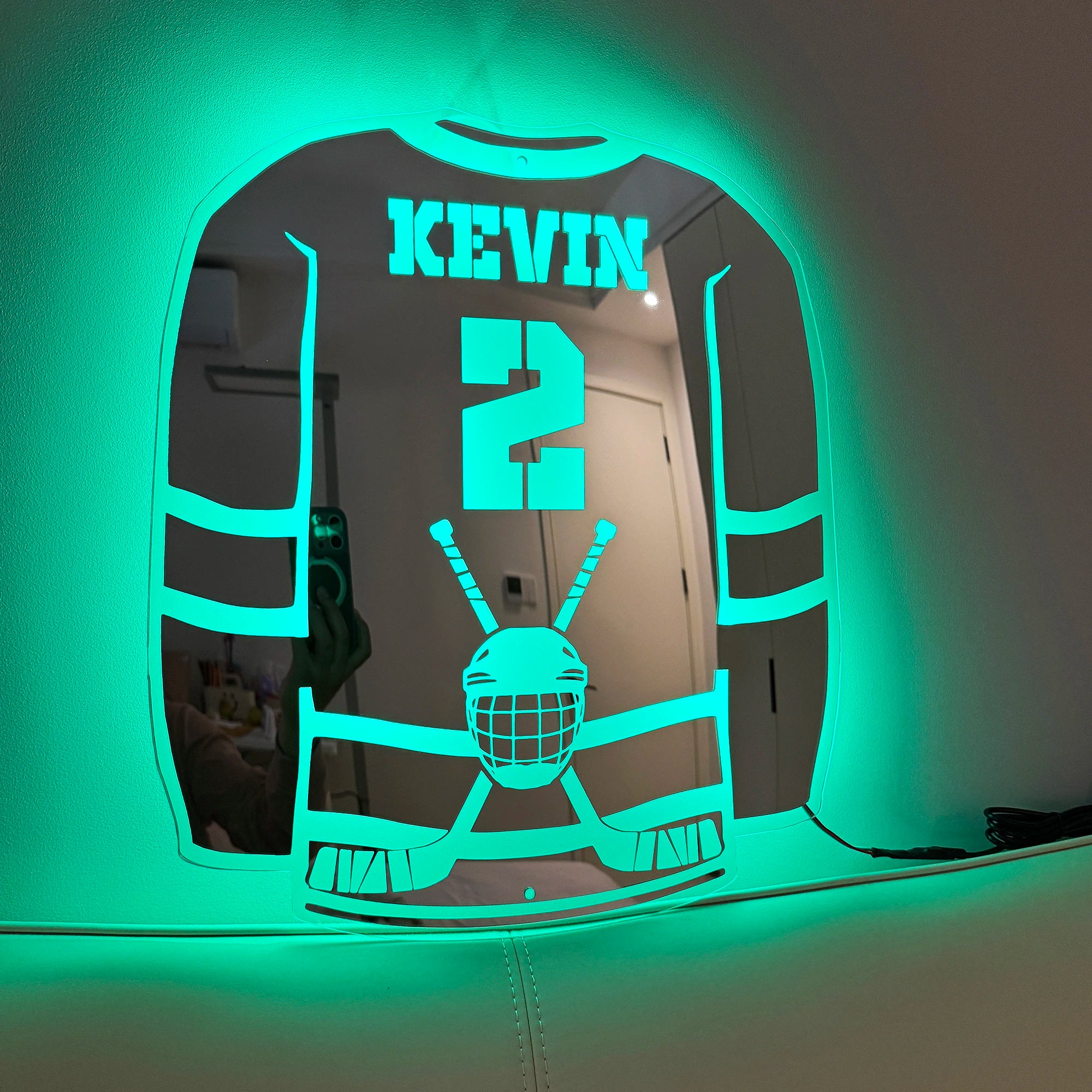 Ice Hockey LED Acrylic Light - Personalized Name/Number Wall Decor, USB Adjustable Gift for Hockey Fans (Christmas/Birthday/Dad）