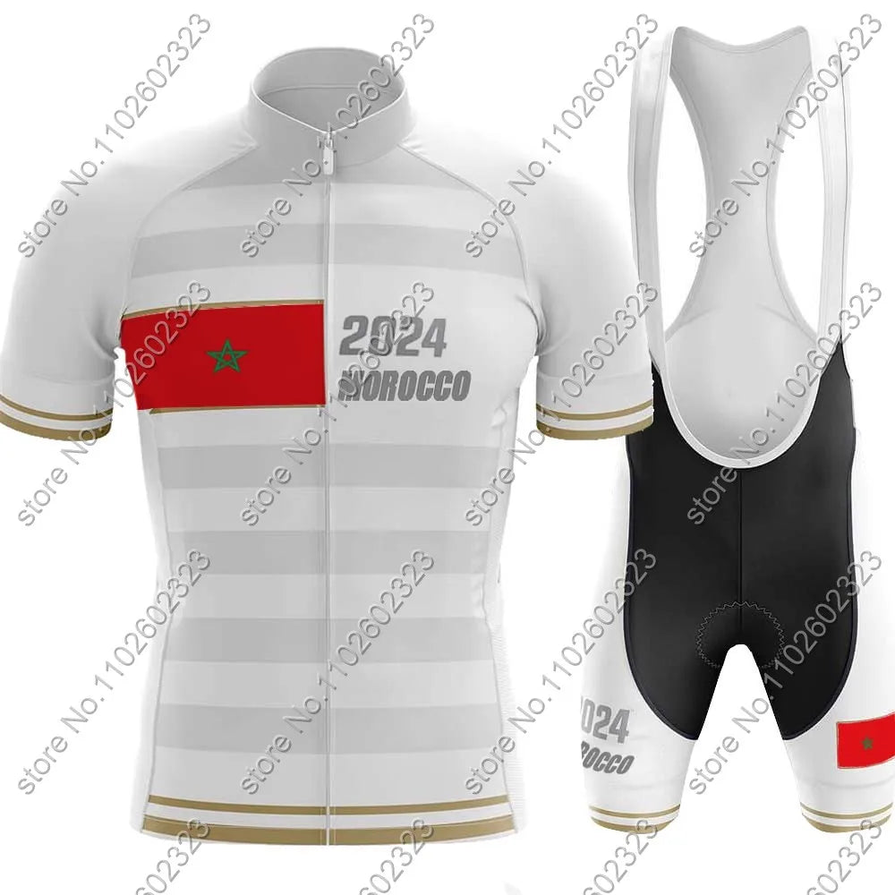 Morocco National Team 2024 Cycling Jersey Set Summer Cycling Clothing Road Bike Shirts Suit Bicycle bib Shorts MTB Maillot