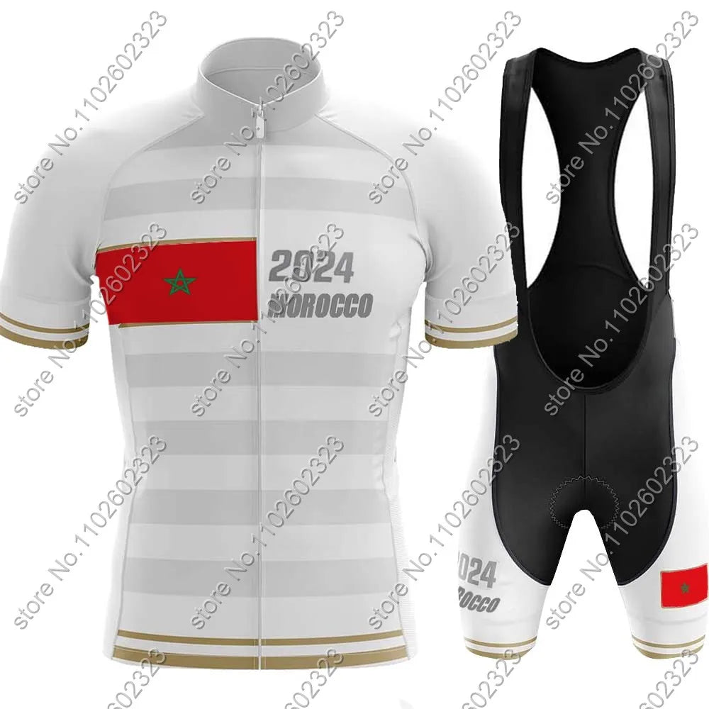 Morocco National Team 2024 Cycling Jersey Set Summer Cycling Clothing Road Bike Shirts Suit Bicycle bib Shorts MTB Maillot