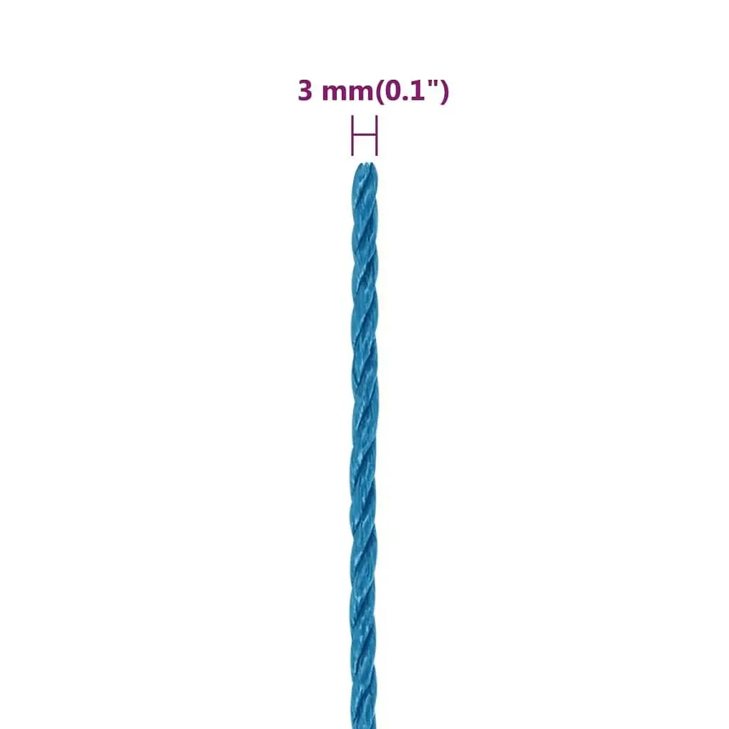 W2B VidaXL Work Rope 0.12\" Blue Polypropylene UV Resistant Double Braid 3-Strand Braided Structure Roll Packed