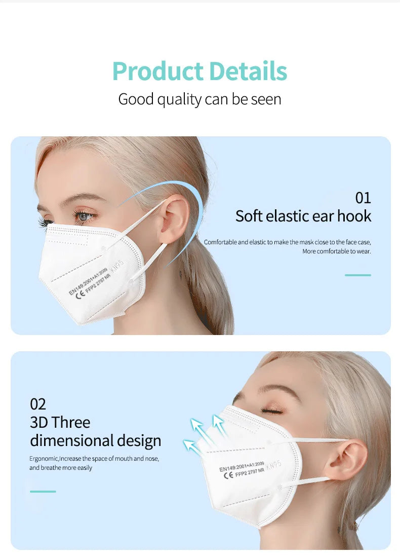10-200pcs ffp2mask Black kn95 mascarillas negra Adults 5 Layers fpp2 approved kn95 CE Respirator Face Mask ffp2reutilizable ffp3