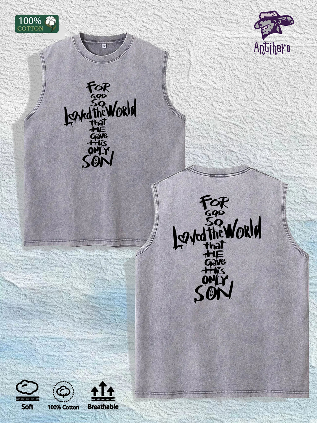 For God so Loved the World Graphic Washed Vest US Warehouse 3 Colors Cotton Tank