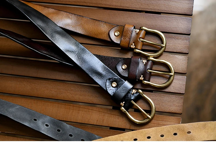 Handmade Classic Retro Style Pure Copper Horseshoe Buckle No interlayer Cowhide Men's Belt Genuine Leather Jeans Man design Belt