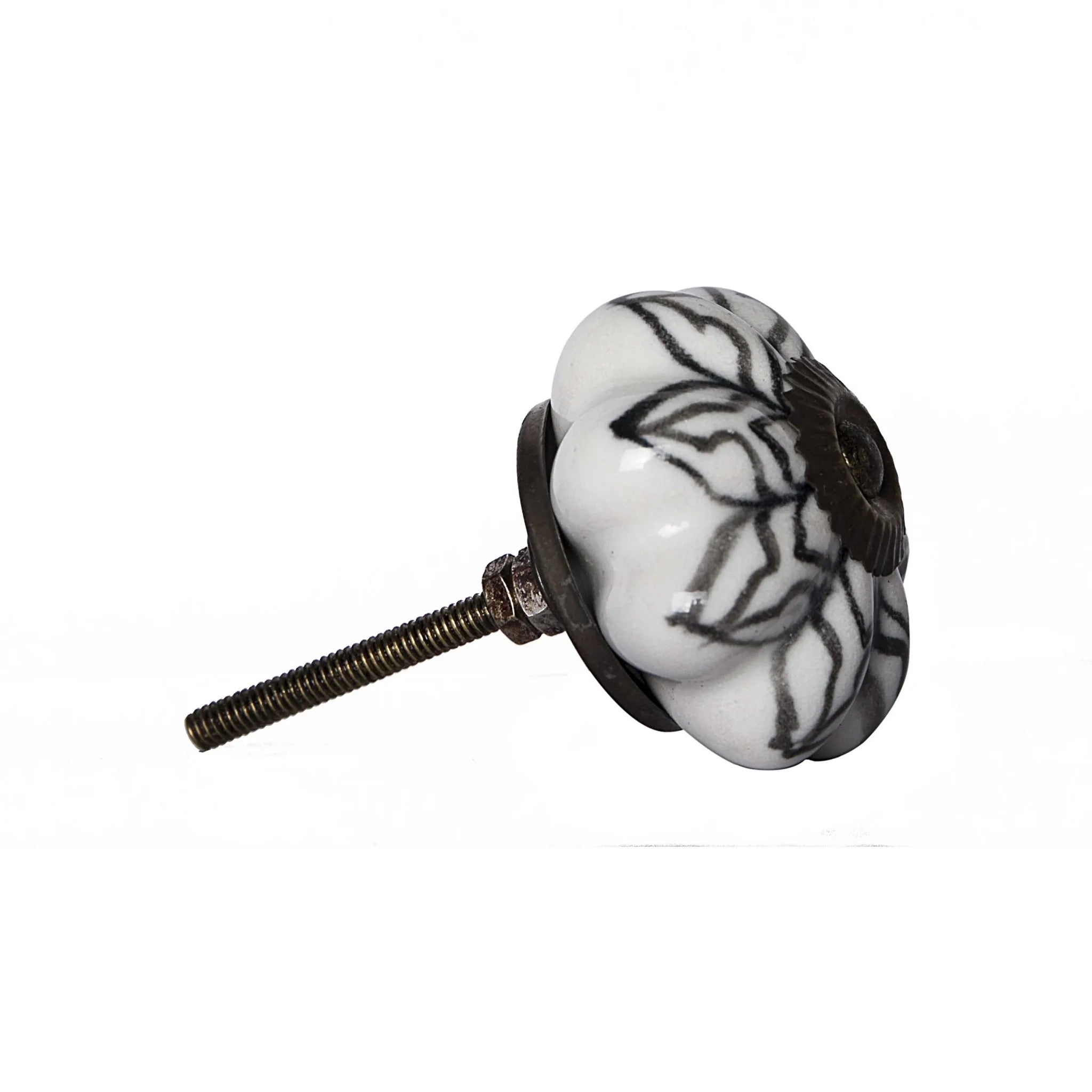 Set of Twelve Black and White Floral Ceramic Drawer Pull Knobs HMS Furniture Handles & Knobs