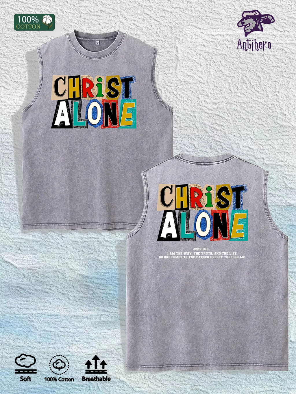 Christ Alone Graphic Washed Vest US Warehouse 3 Colors Cotton Tank