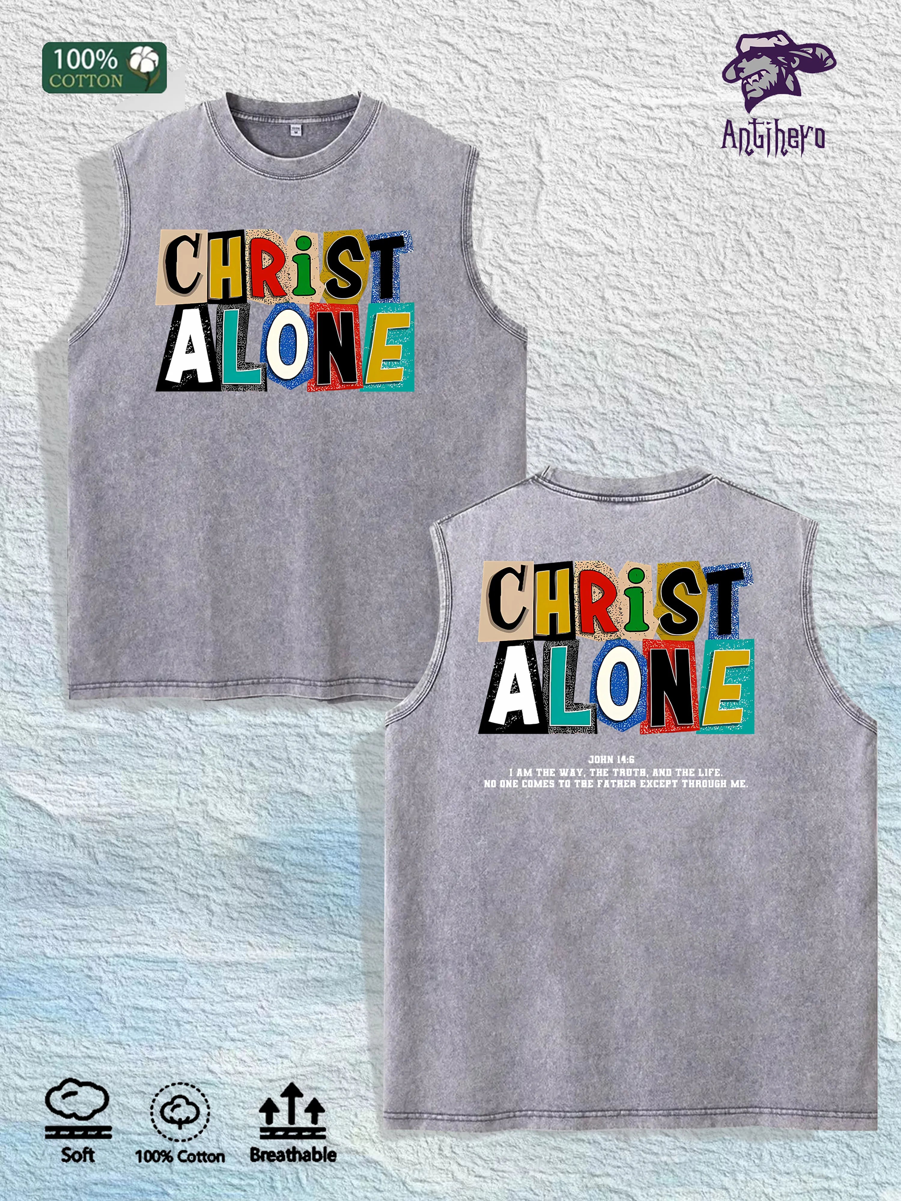 Christ Alone Graphic Washed Vest US Warehouse 3 Colors Cotton Tank