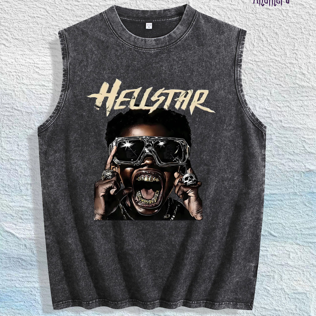 HELLSTAR Graphic Washed Vest US Warehouse 3 Colors Cotton Tank