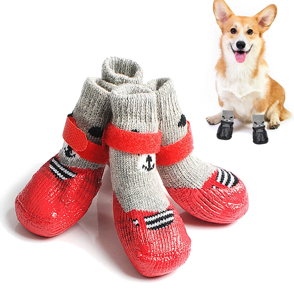 4pcs/Set Dogs Winter Socks Puppy Warm Waterproof Anti-Slip Boots for Small Large Dogs Cats Outdoor Pet Chihuahua Teddy Shoes