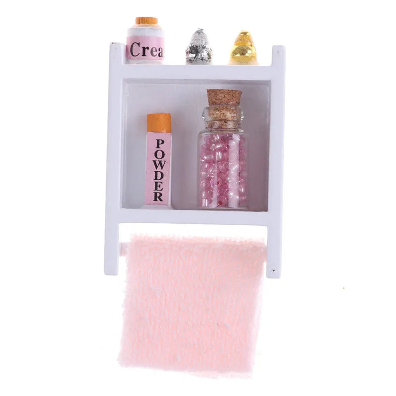 Mini Simulation Dollhouse Bathroom Set Towel Rack Bed Shower Faucet Bathtub Doll House Furniture Toys for Baby Accessories