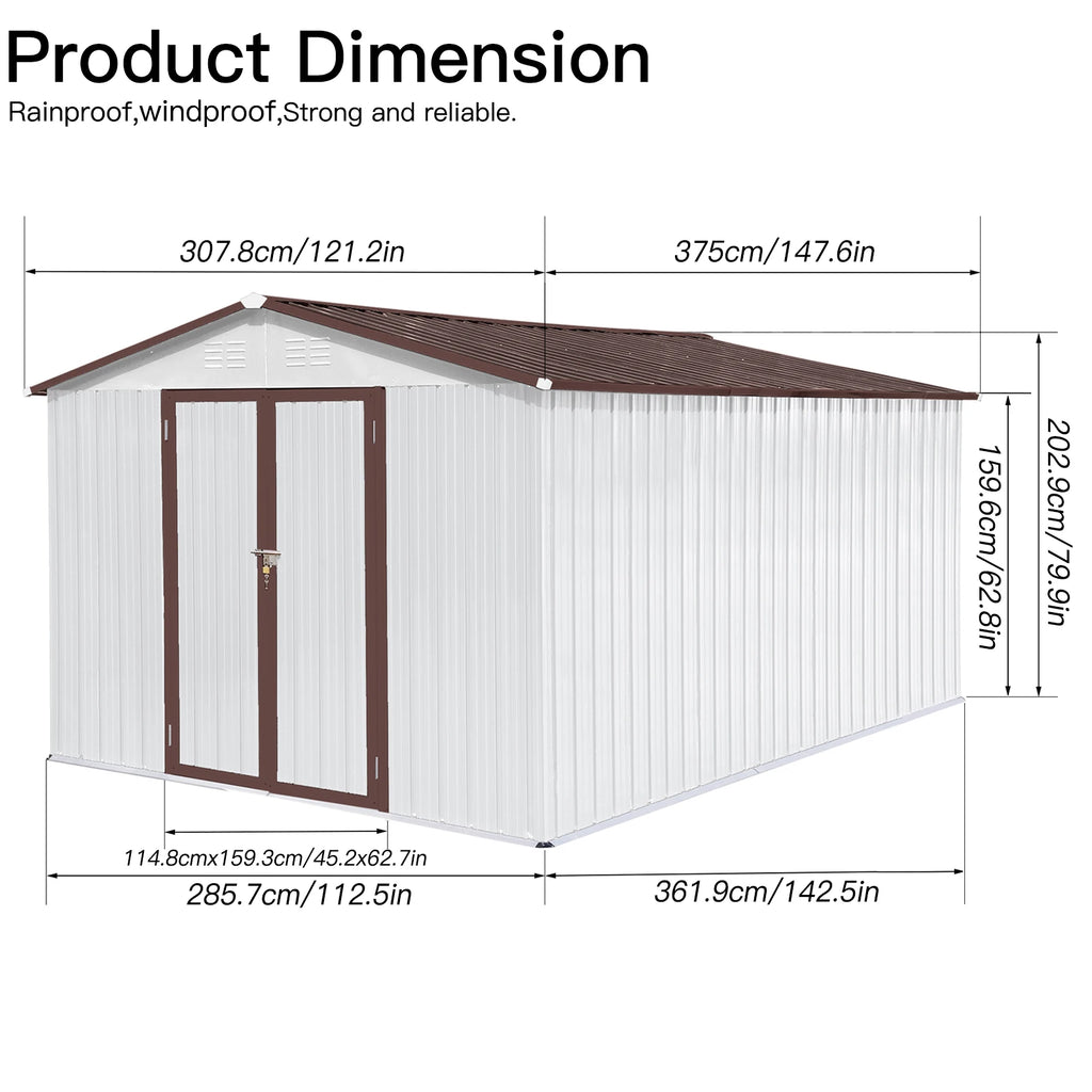 Outdoor Storage Sheds 10X12FT Apex Roof in Brown Roof+White Walls Without Foundation