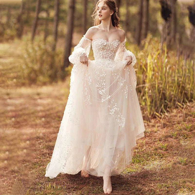 VIKTORIA Fashion Aline Wedding Dresses V-neck Custom-Made Court Train Appliques Sleeveless Robe De Mariée Engagement Plus
