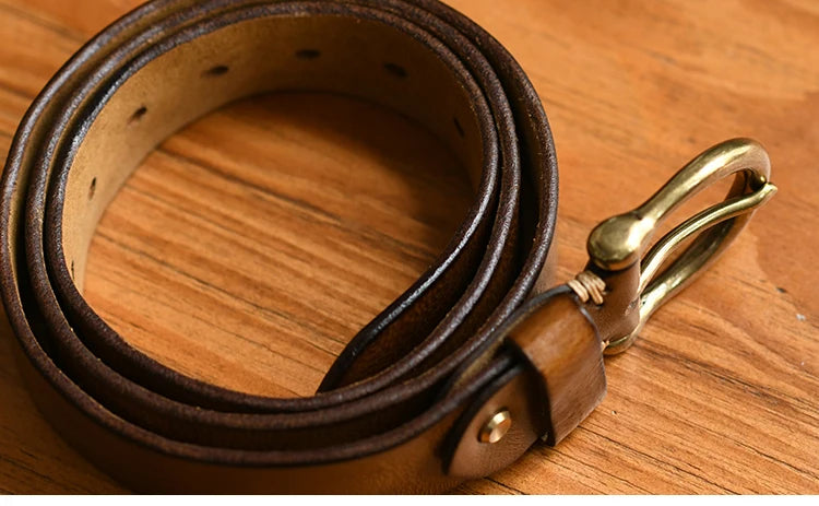 Handmade Classic Retro Style Pure Copper Horseshoe Buckle No interlayer Cowhide Men's Belt Genuine Leather Jeans Man design Belt
