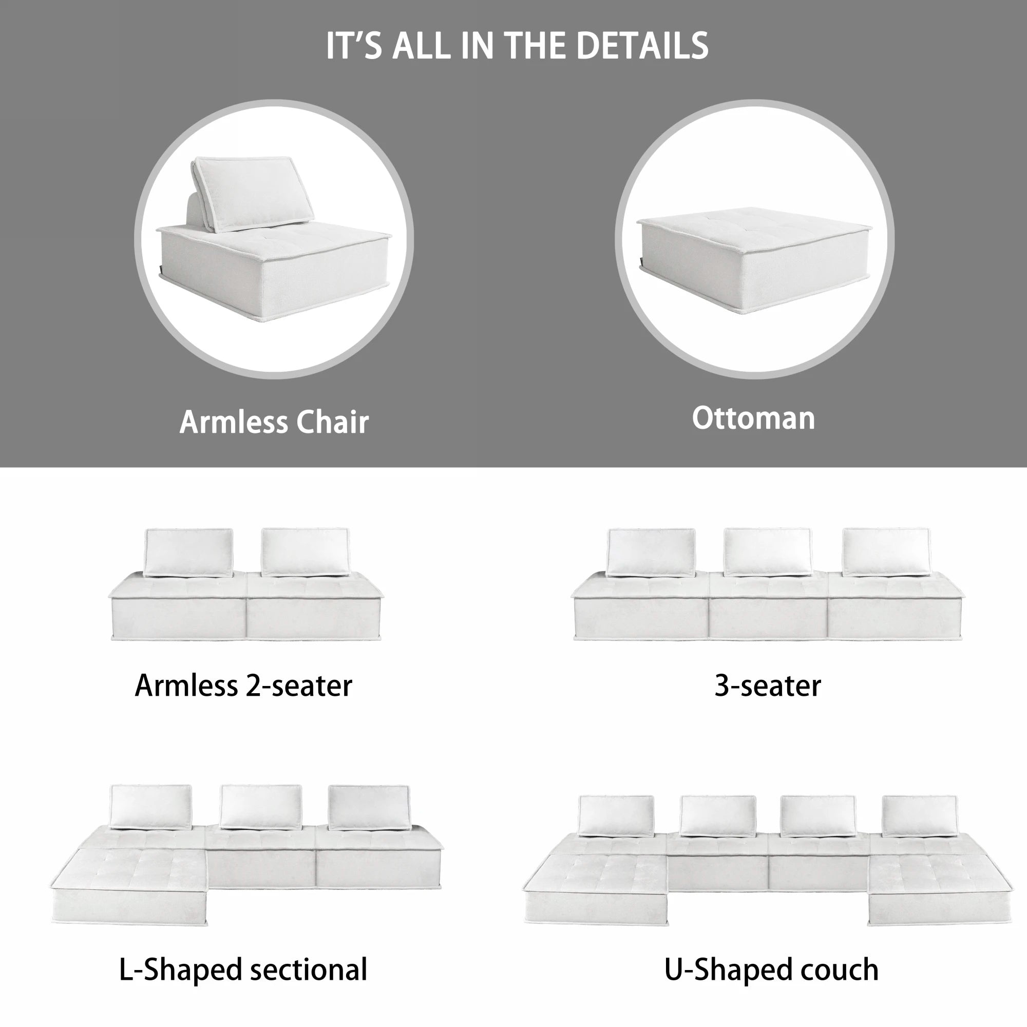 Modern Minimalist Modular Sofa Extremely Simple Tofu Block Design Sponge Small Apartment Living Room Set( Set of 2)