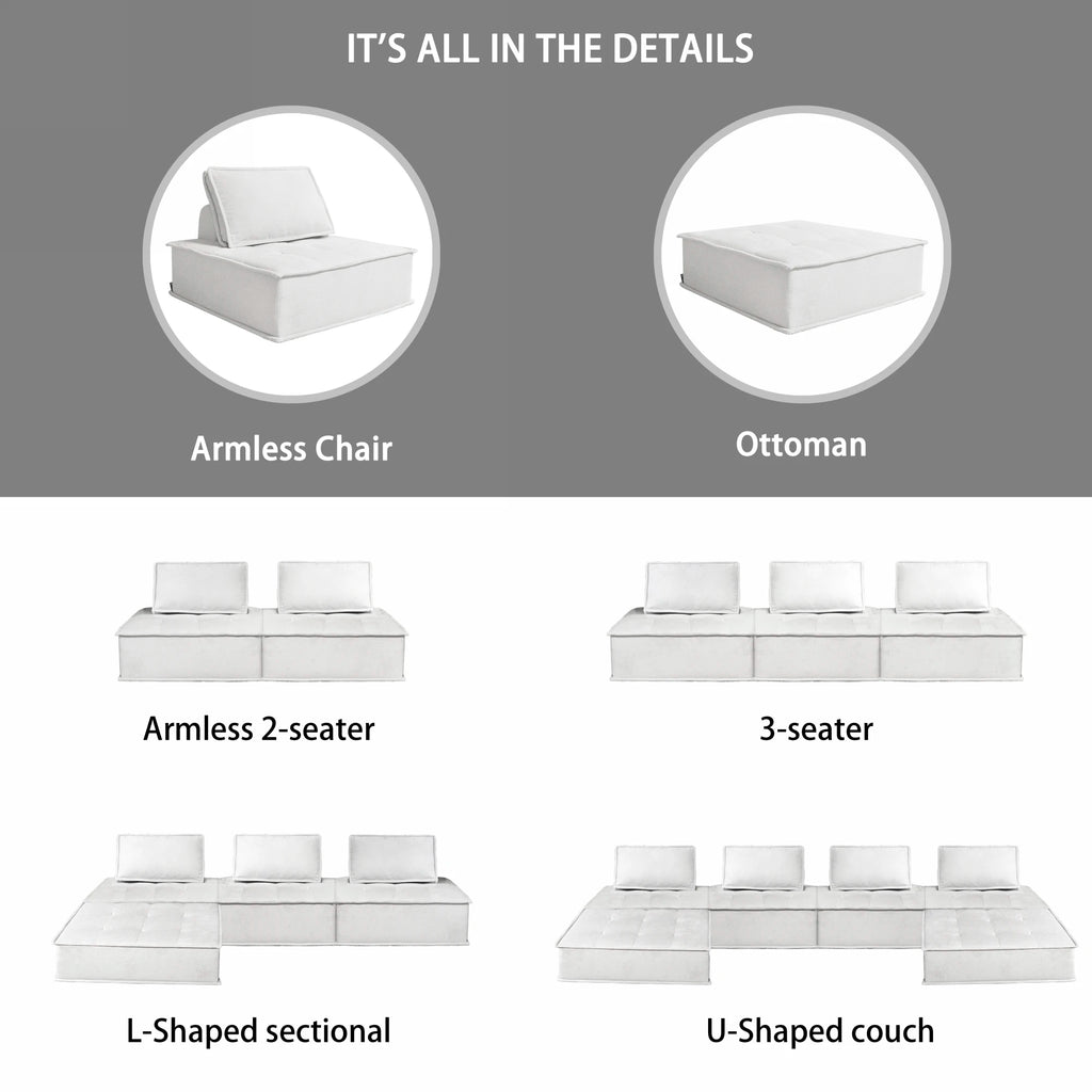 Modern Minimalist Modular Sofa Extremely Simple Tofu Block Design Sponge Small Apartment Living Room Set( Set of 2)