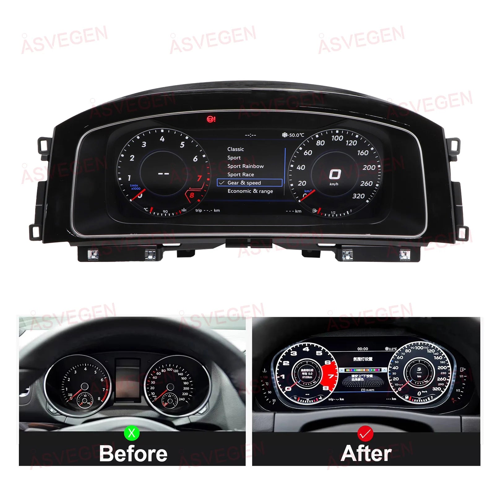 For Volkswagen VW Golf 7/7.5 2013-2020 LCD Dashboard Panel 12.3" Display Digital Cluster Virtual Instrument CockPit Speedometer