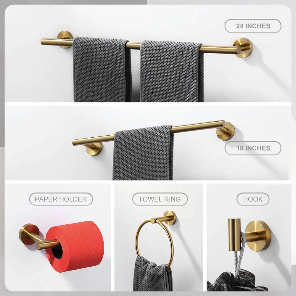 Elegant Lever Design Bathroom Accessories Single Towel Bar Robe Hooks Gold Stainless Steel 304 Bath Hardware Set
