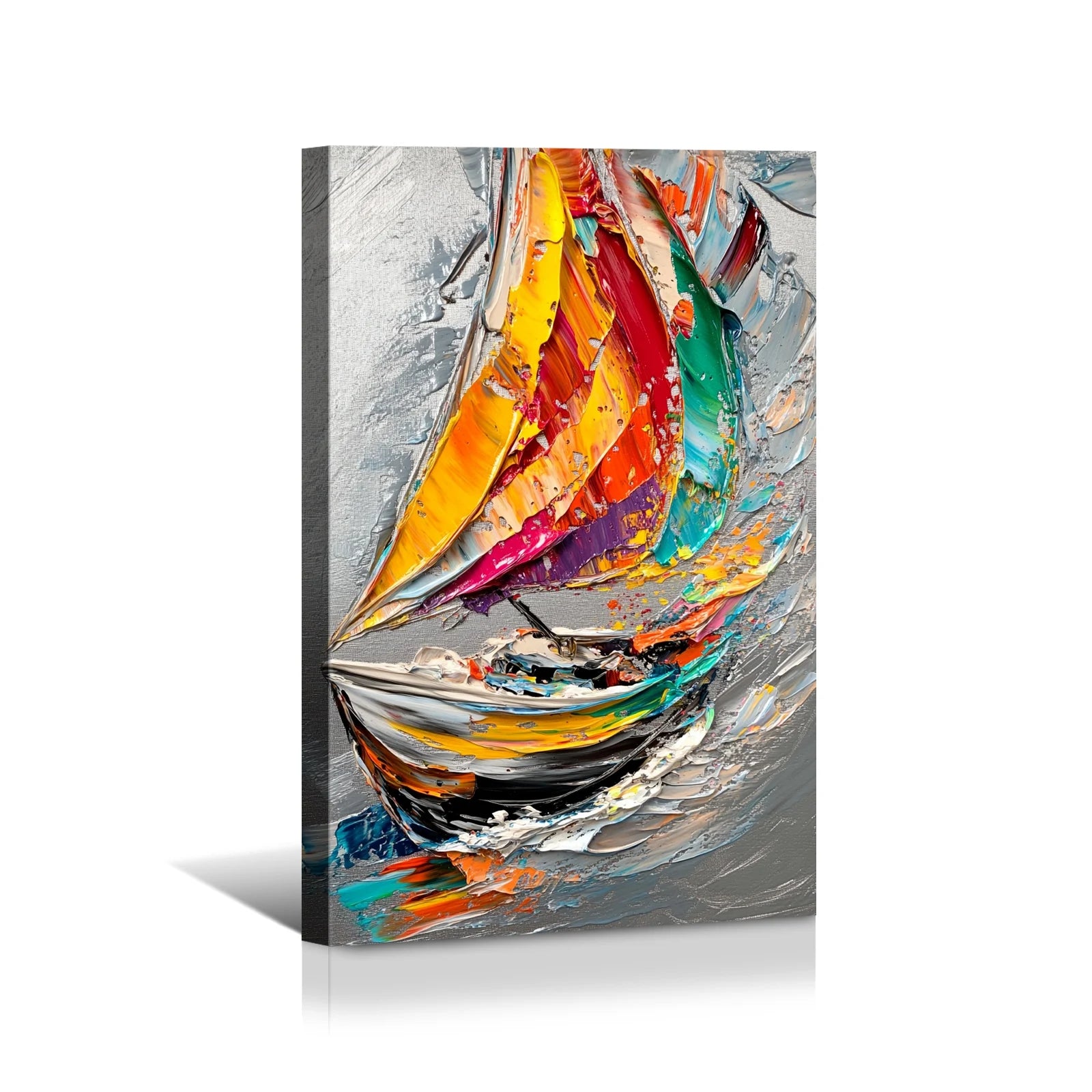Abstract Sailboat Decor: Colorful Ocean Journey Print Canvas Wall Art 1.5inch Thick Indoor Living Room and Home Decor