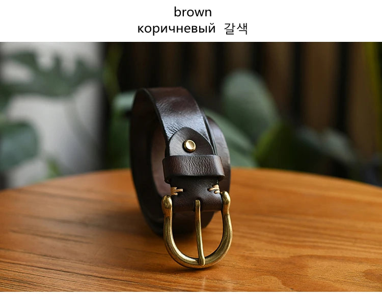 Handmade Classic Retro Style Pure Copper Horseshoe Buckle No interlayer Cowhide Men's Belt Genuine Leather Jeans Man design Belt
