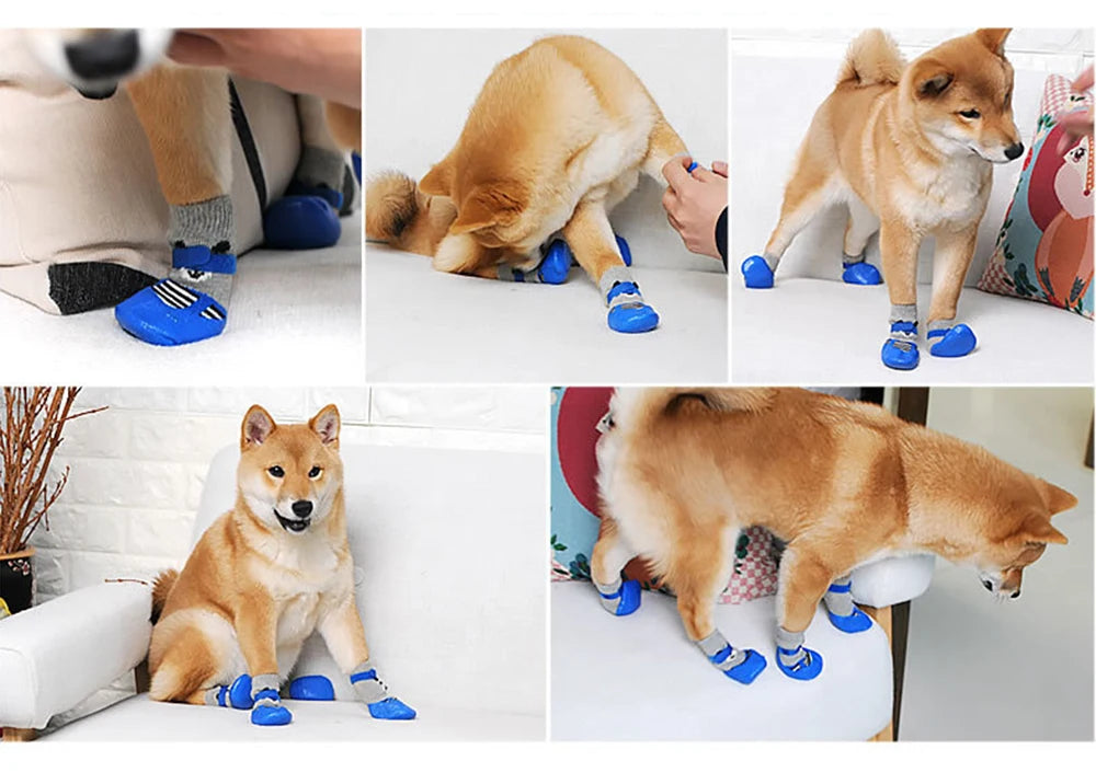 4pcs/Set Dogs Winter Socks Puppy Warm Waterproof Anti-Slip Boots for Small Large Dogs Cats Outdoor Pet Chihuahua Teddy Shoes