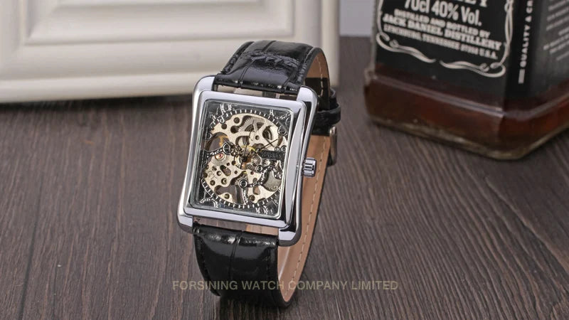 T-WINNER Watch Rectangular mechanical Watch Men's Watch Gold Belt Wrist Watch Hollow hand Mechanical watch