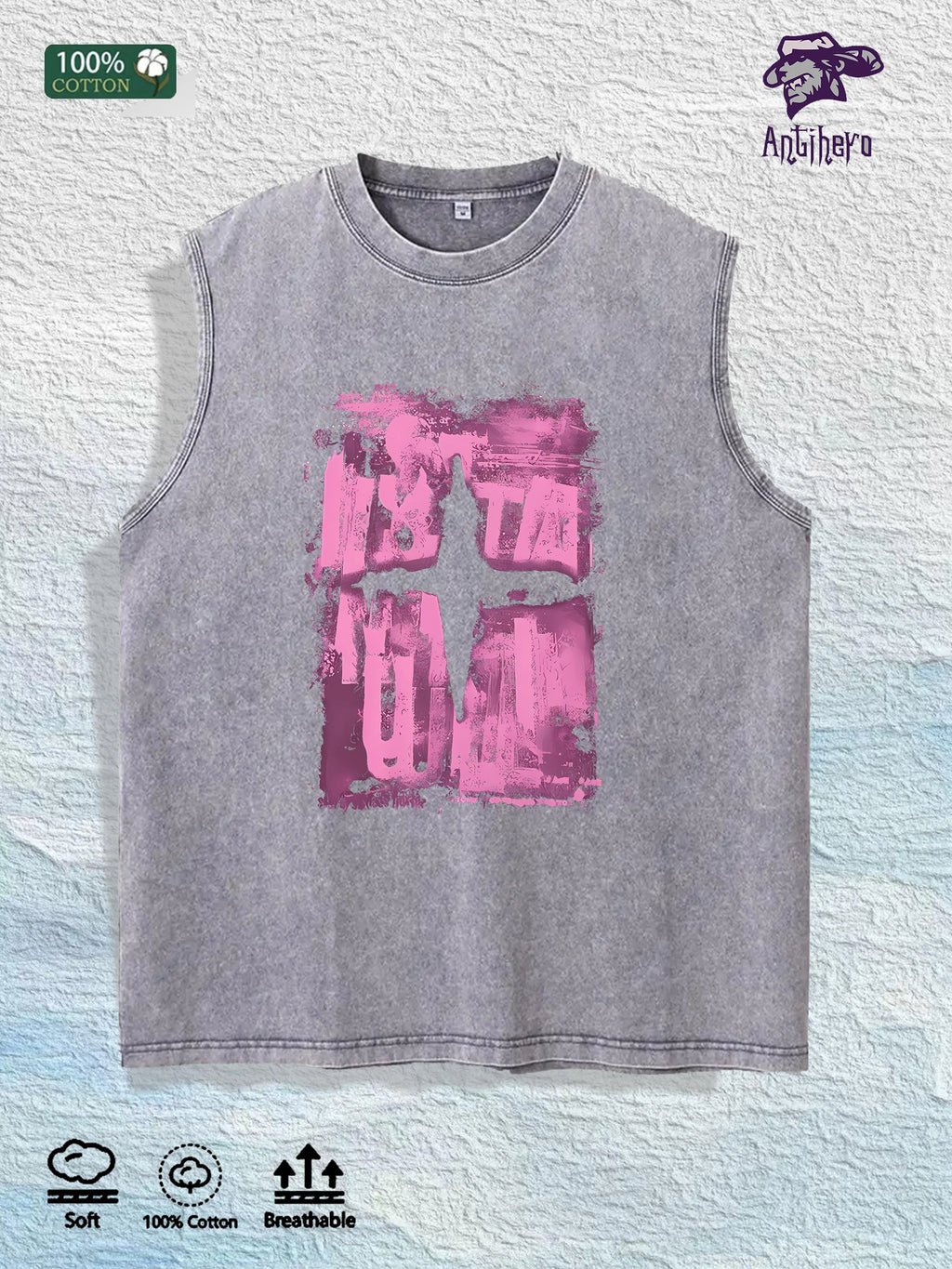 Abstract Cross Graphic Washed Vest US Warehouse 3 Colors Cotton Tank