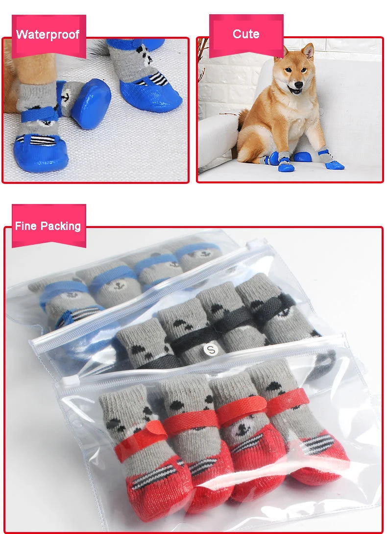 4pcs/Set Dogs Winter Socks Puppy Warm Waterproof Anti-Slip Boots for Small Large Dogs Cats Outdoor Pet Chihuahua Teddy Shoes