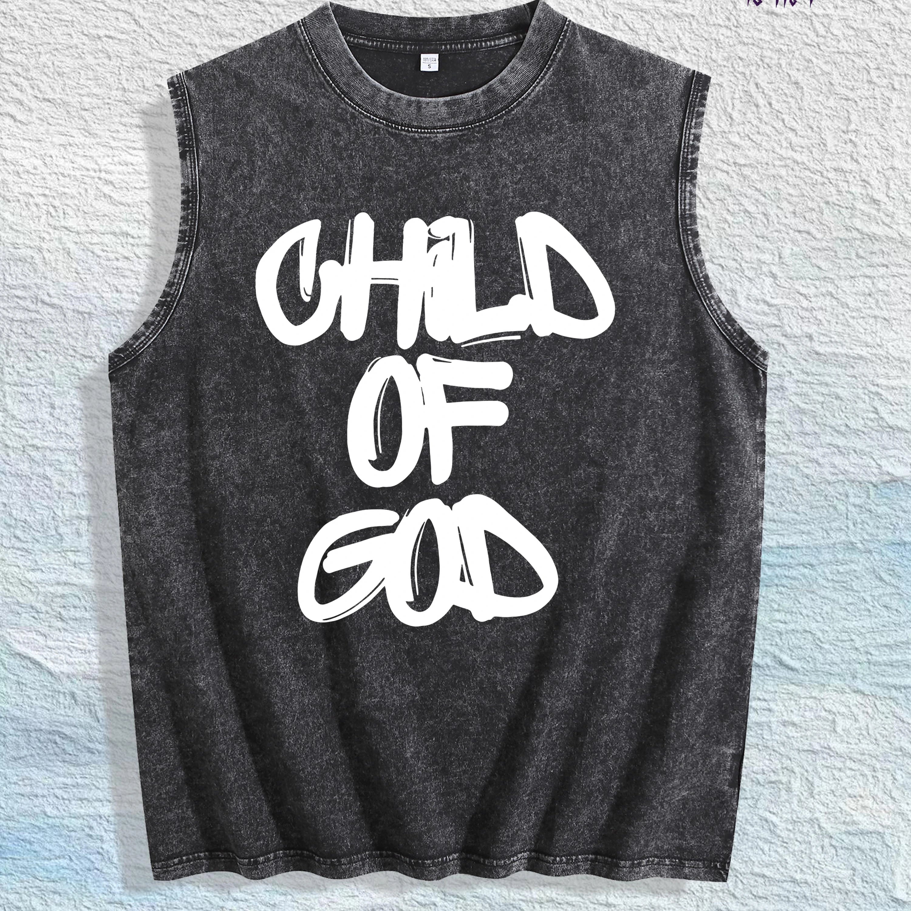 CHILD of GOD Slogan Graphic Washed Vest US Warehouse 3 Colors Cotton Tank
