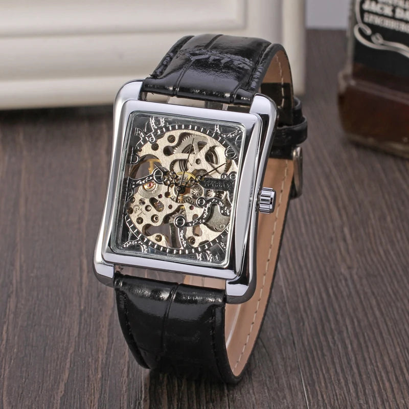 T-WINNER Watch Rectangular mechanical Watch Men's Watch Gold Belt Wrist Watch Hollow hand Mechanical watch