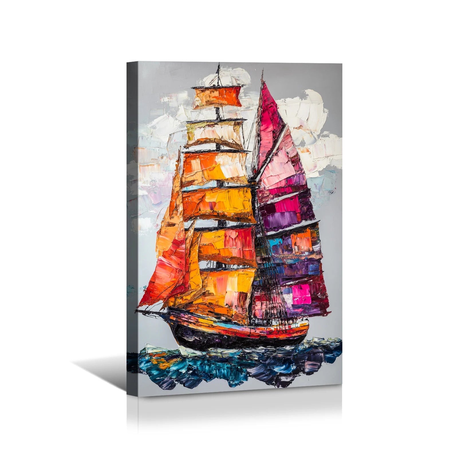 Abstract Sailboat Decor: Colorful Ocean Journey Print Canvas Wall Art 1.5inch Thick Indoor Living Room and Home Decor