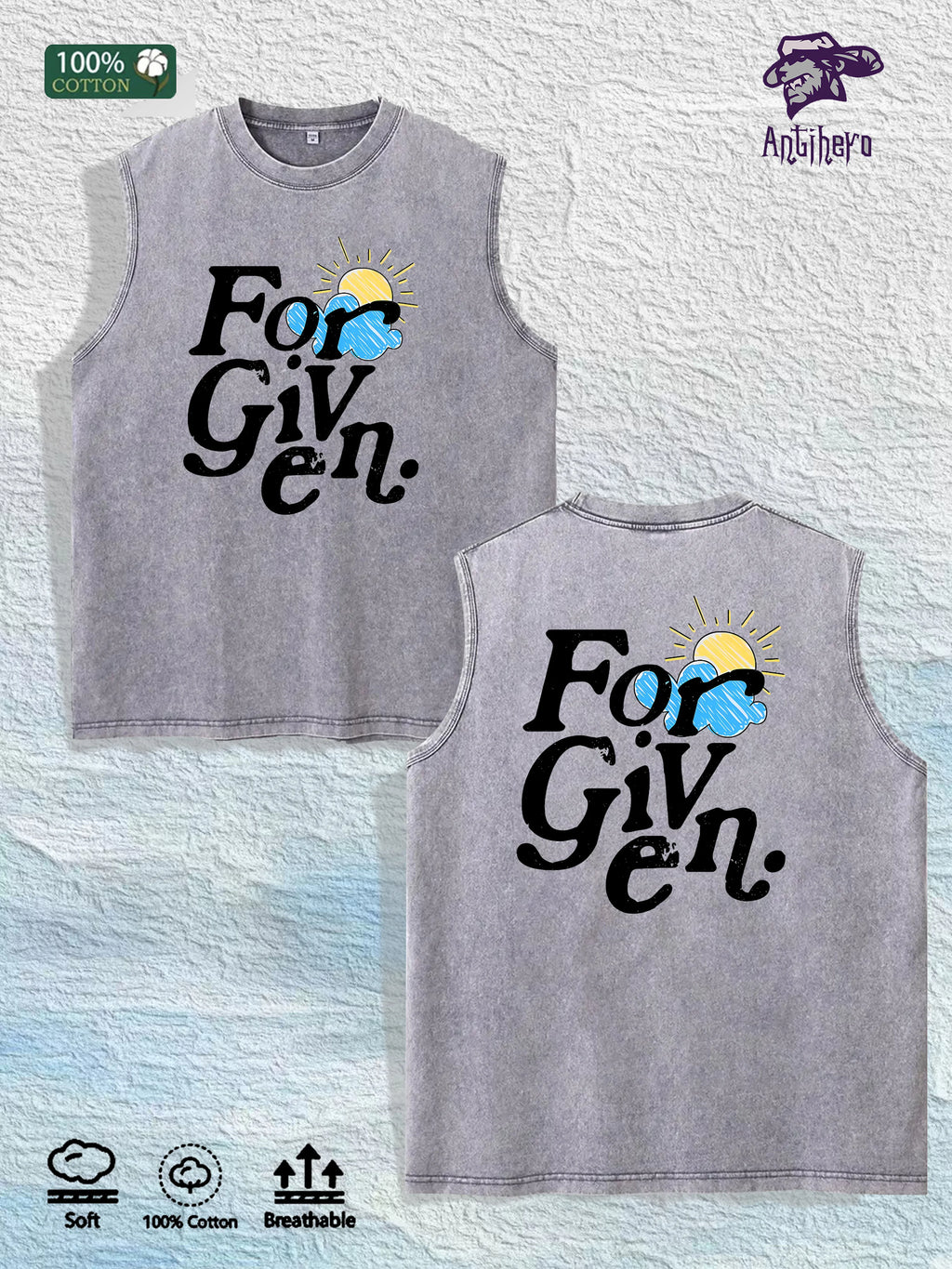 For Given Graphic Washed Vest US Warehouse 3 Colors Cotton Tank