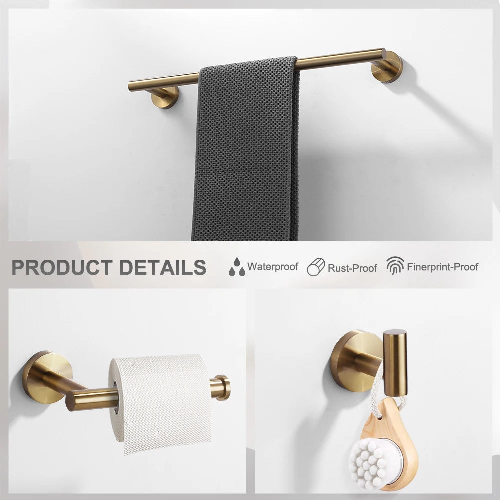 Elegant Lever Design Bathroom Accessories Single Towel Bar Robe Hooks Gold Stainless Steel 304 Bath Hardware Set