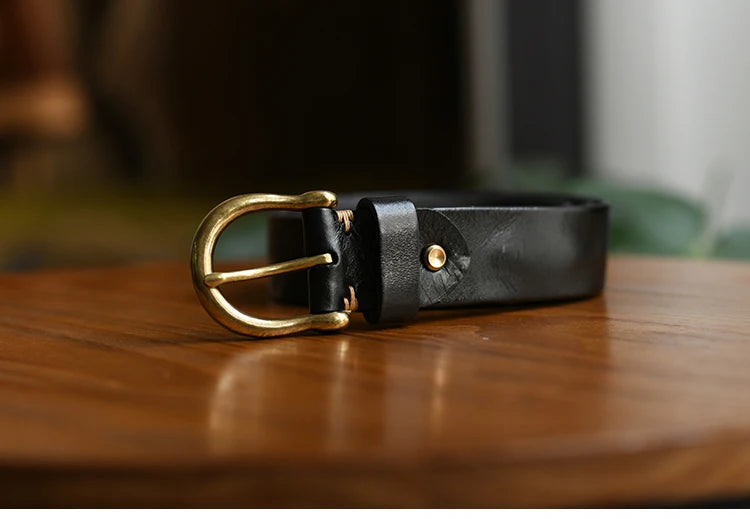 Handmade Classic Retro Style Pure Copper Horseshoe Buckle No interlayer Cowhide Men's Belt Genuine Leather Jeans Man design Belt
