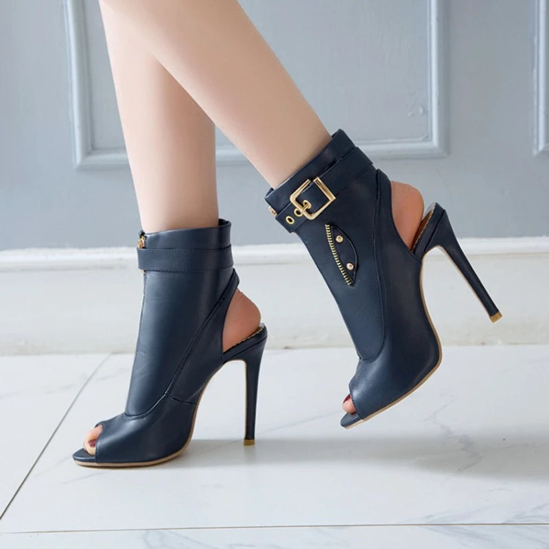 REAVE CAT Summer Sandals Ankle Boots Women 11cm Stiletto High Heels Shoes Peep Toe Ladies Big Size 34-50 F1505
