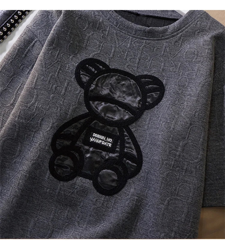 Women's T-shirts Harajuku Girls Plus Size Tops Letter Jacquard O-neck Short Sleeves Loose Summer Tshirt Bear White Tees M-5XL