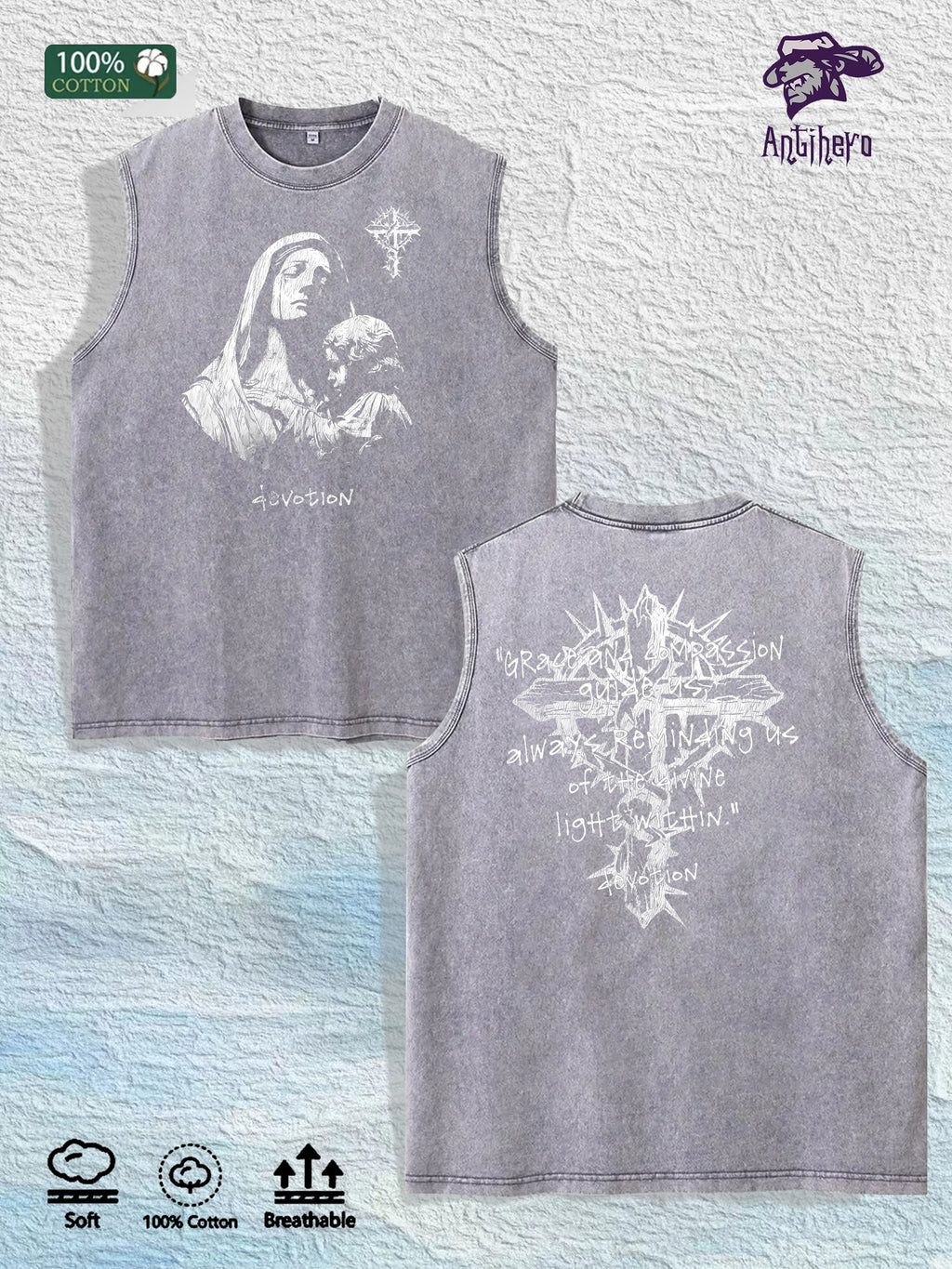 Devotion Religious Graphic Washed Vest US Warehouse 3 Colors Cotton Tank