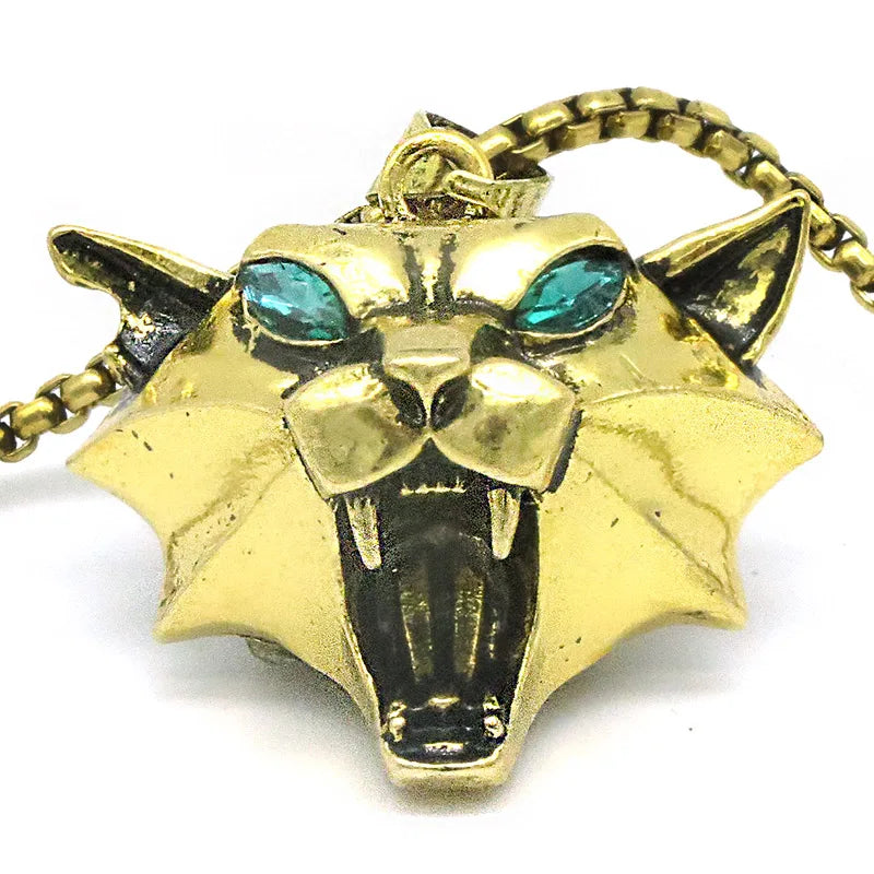 Wizard School Caucasus Bear Medallion Pendant Necklace 31*34mm Blue Rhinestone Wild Cosplay Game Animal Chain Necklace With Bag