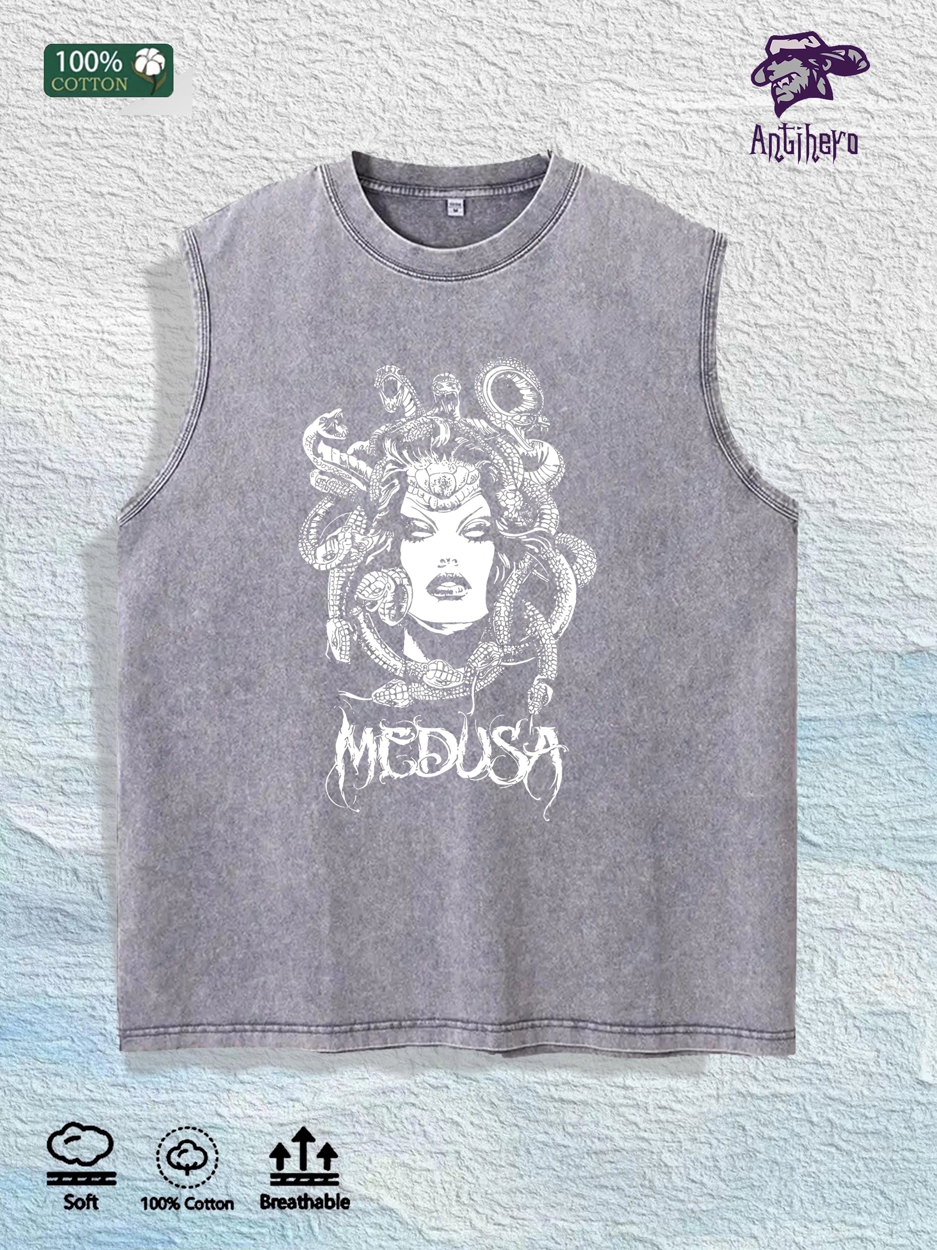 Medusa Graphic Washed Vest US Warehouse 3 Colors Cotton Tank