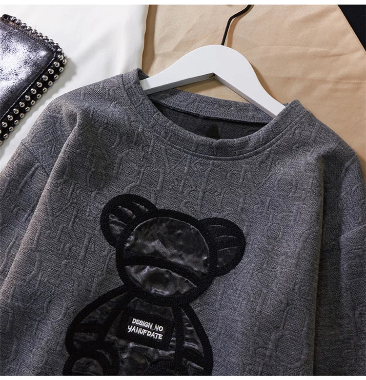Women's T-shirts Harajuku Girls Plus Size Tops Letter Jacquard O-neck Short Sleeves Loose Summer Tshirt Bear White Tees M-5XL