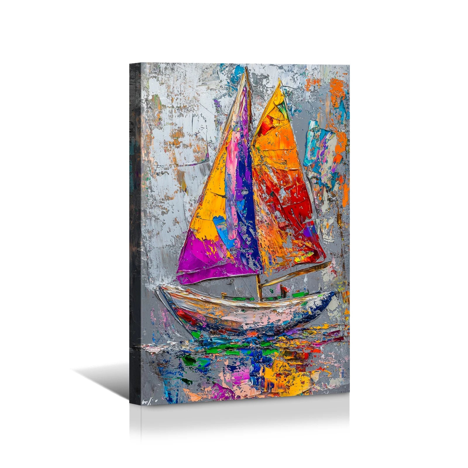 Abstract Sailboat Decor: Colorful Ocean Journey Print Canvas Wall Art 1.5inch Thick Indoor Living Room and Home Decor