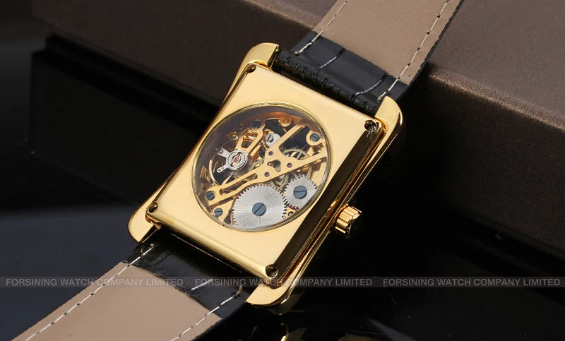 T-WINNER Watch Rectangular mechanical Watch Men's Watch Gold Belt Wrist Watch Hollow hand Mechanical watch